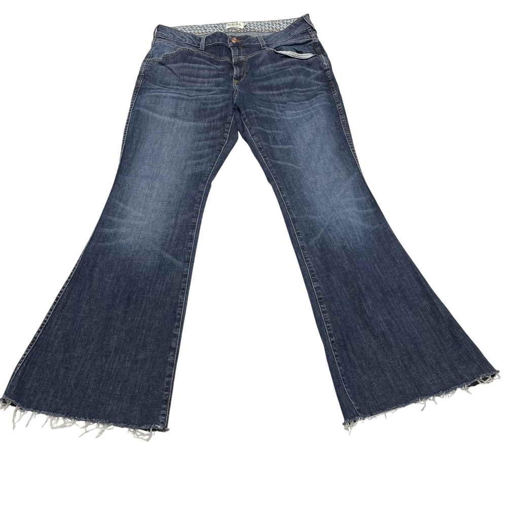 Ariat Womens Jeans 33R Blue High Rise Flare Raw Hem Western Denim Boho